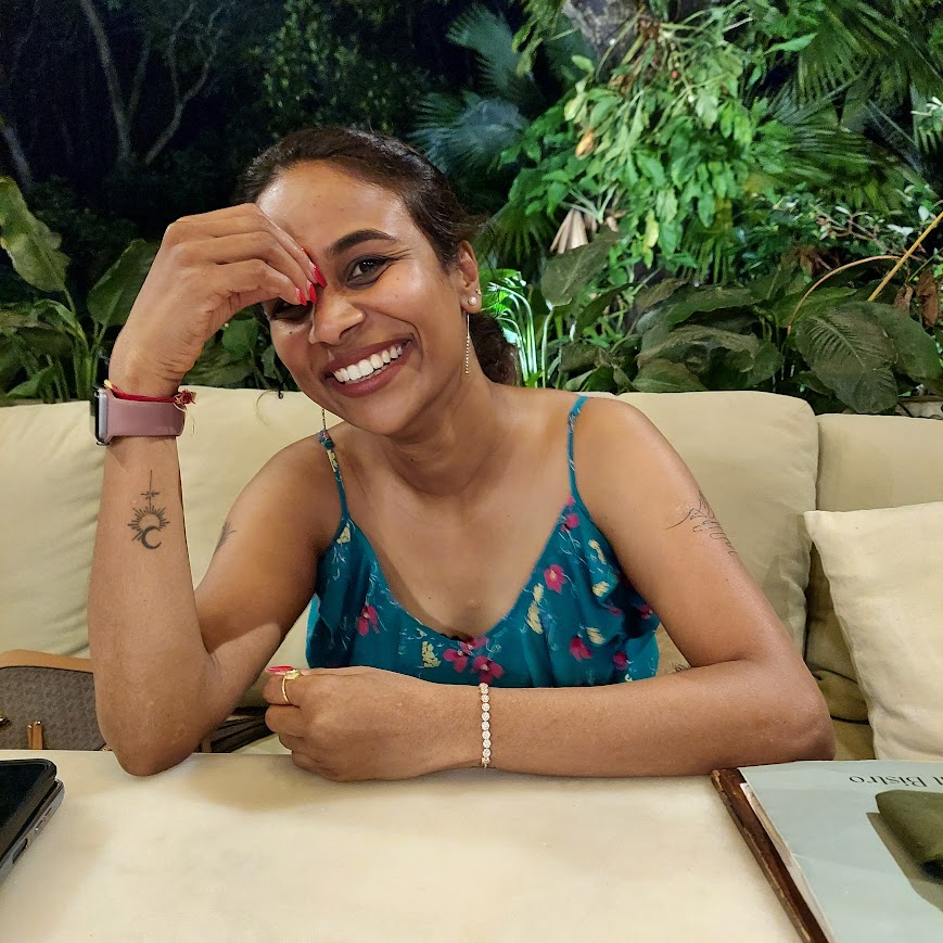Dinner out, laughing